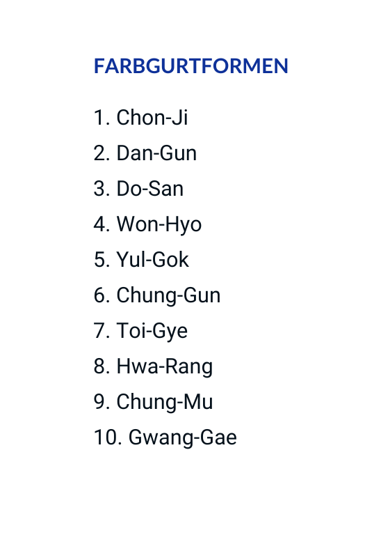 Hyong, Farbgurtformen