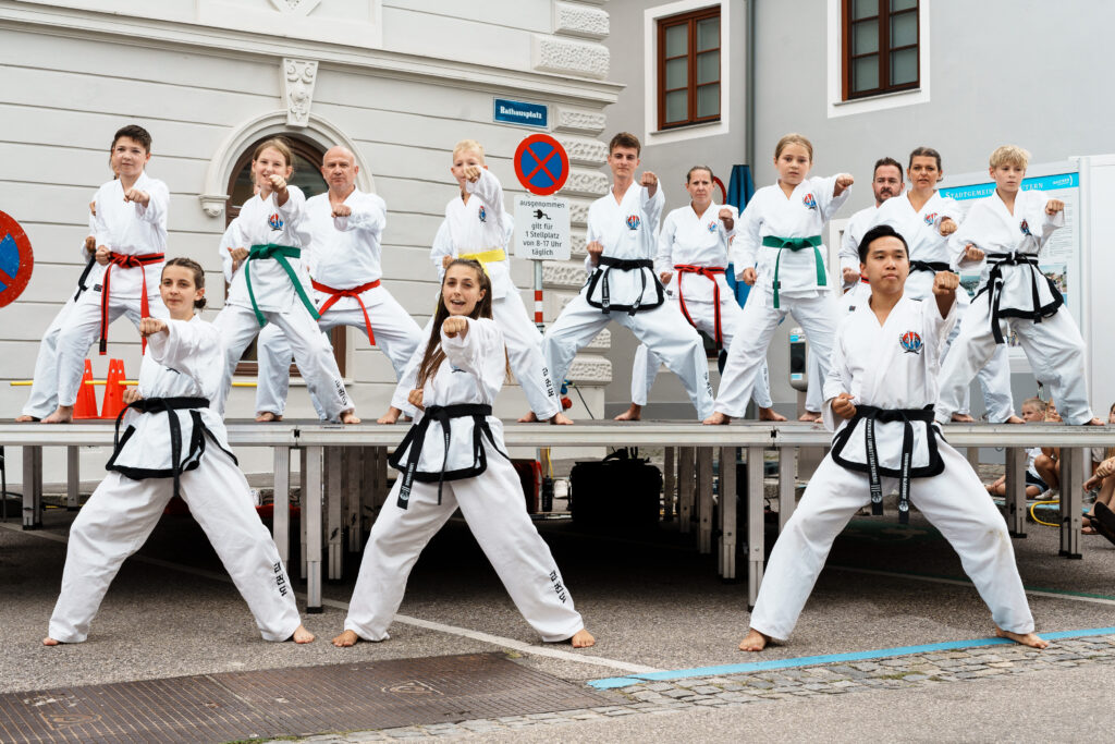 Auftritt beim Mauterner Stadtfest 2025, die ganze Gruppe macht gemeinsam Fauststöße
