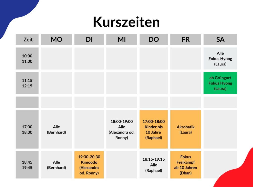 Stundenplan Blackbelt Kampfkunst UNION Krems