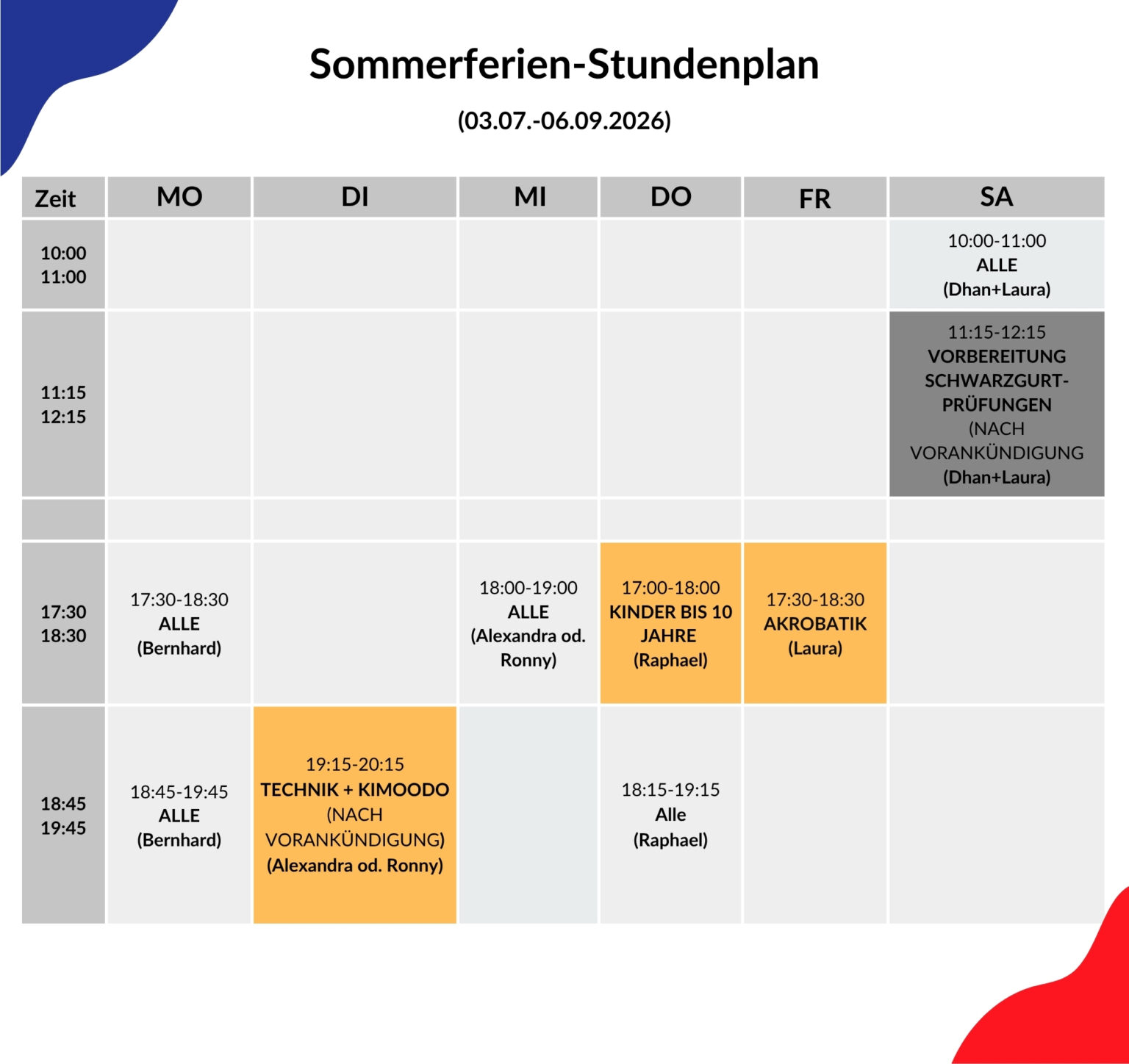 Blackbelt Kampfkunst union Sommerferienstundeplan26